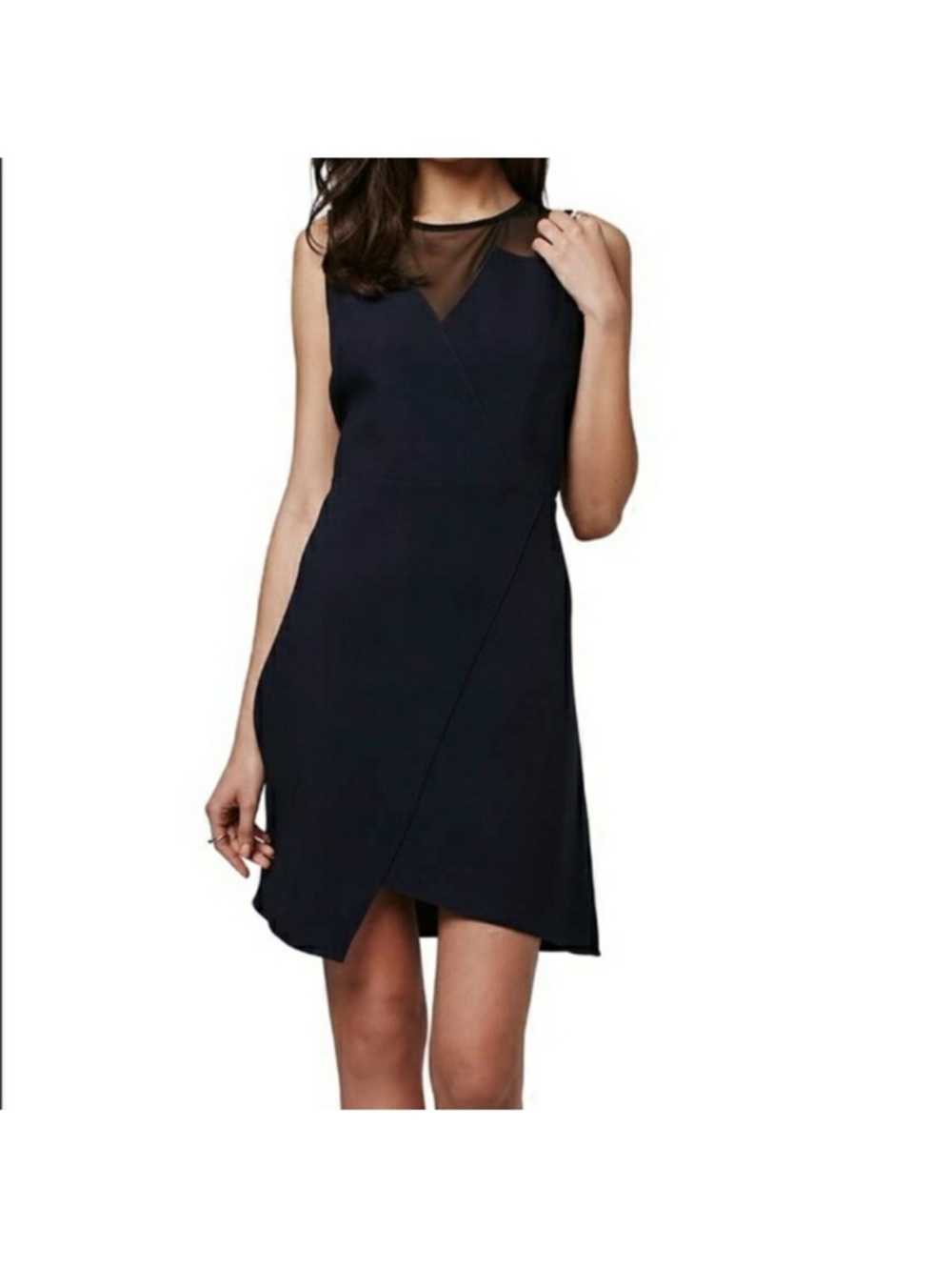 Topshop Navy Sleeveless Faux-Wrap Midi Dress